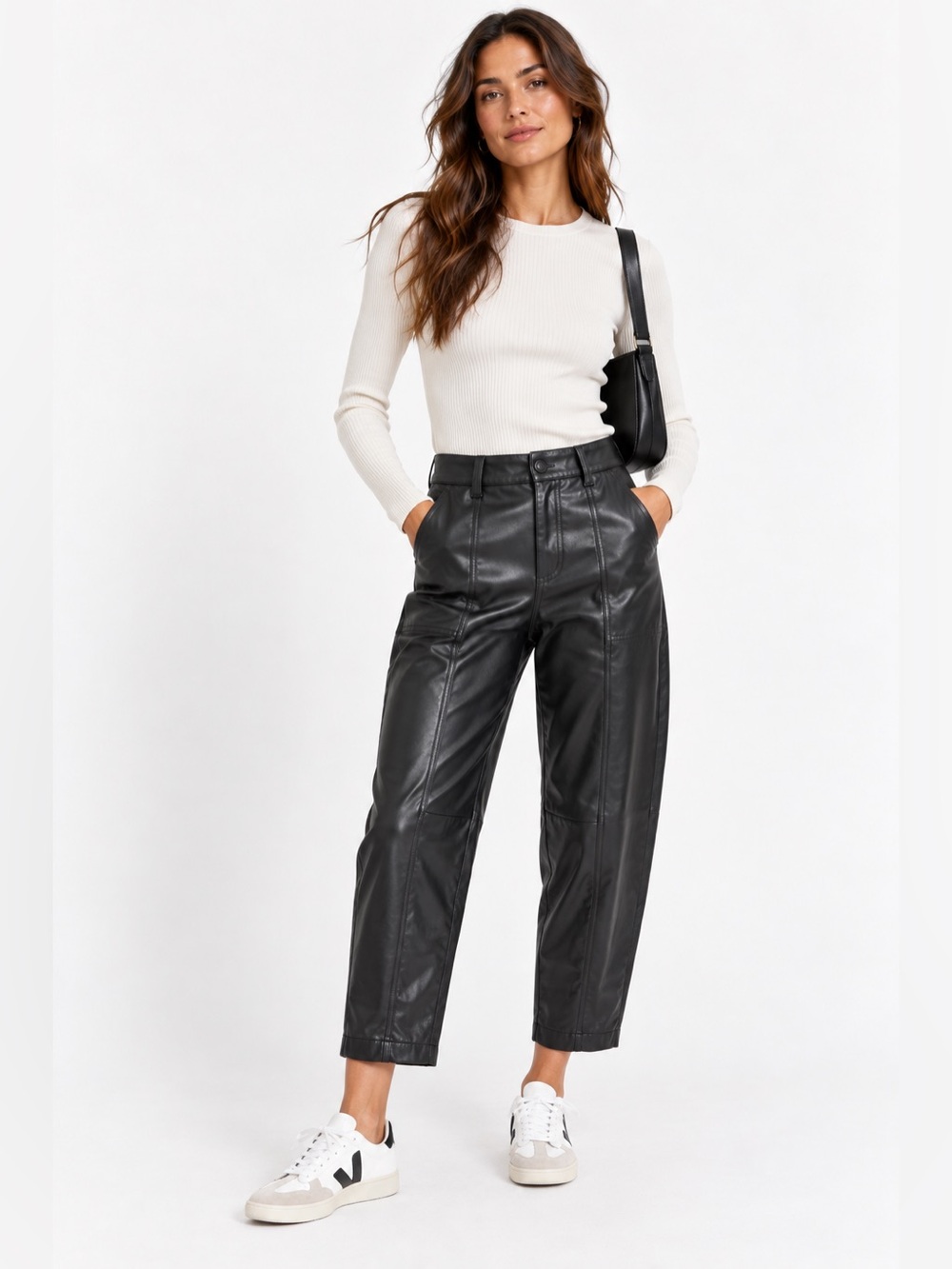Sanctuary Faux Leather black High Rise Ankle Barrel Pants Size 26
